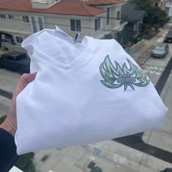 Vintage Y2K 2005 Harley-Davidson v-neck baby white tee Ozarks Springfield sz M - Picture 3 of 10